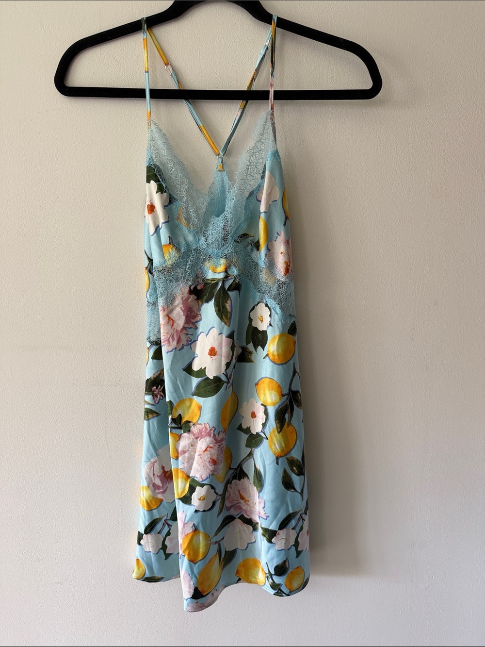 Victoria's Secret Light Blue Lemons Lace Slip Nightgown